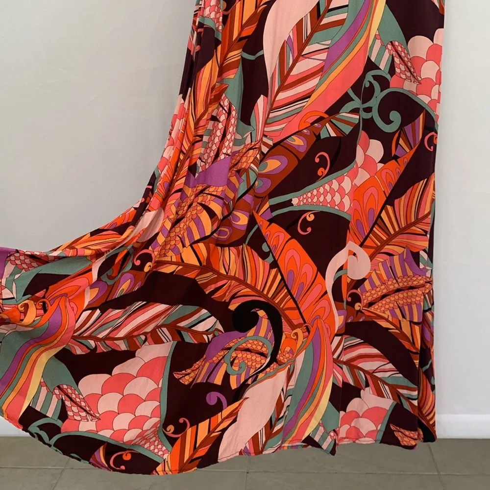 Saint + Sofia Jocelyn Cap Sleeve V-Neck Midi Dress Paisley Retro Red Palm Size 4 - Picture 6 of 16